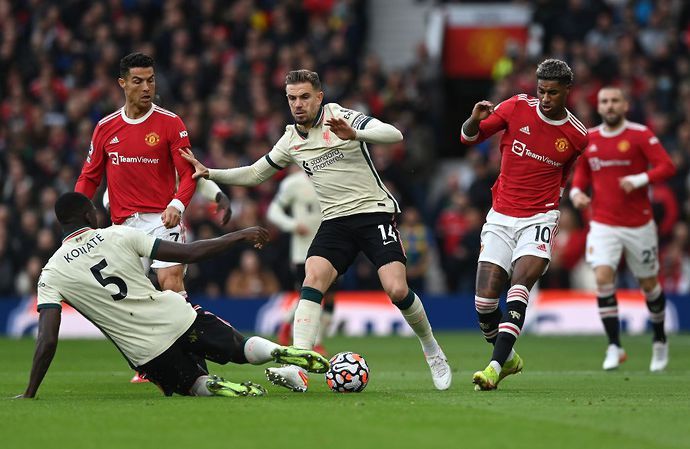 Ibrahima Konate in action for Liverpool vs Man United