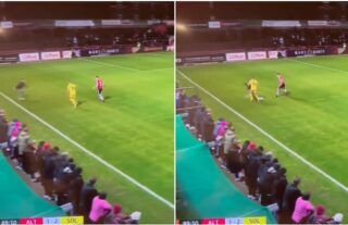 An Altrincham fan ran onto pitch and produced an incredible slide tackle vs Solihull