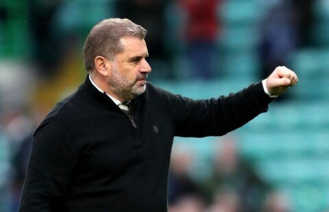 Celtic manager Ange Postecoglou punching the air