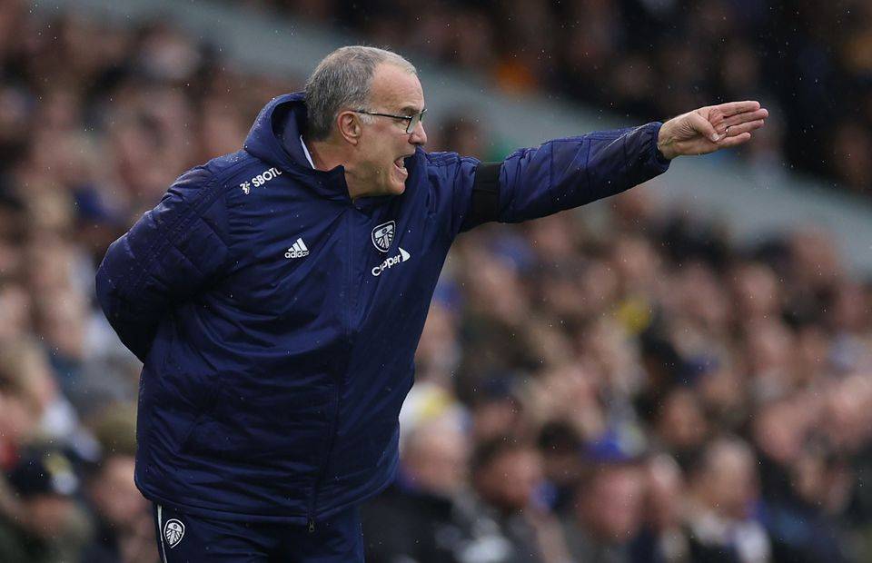 Leeds manager Marcelo Bielsa looking animated on the touchline