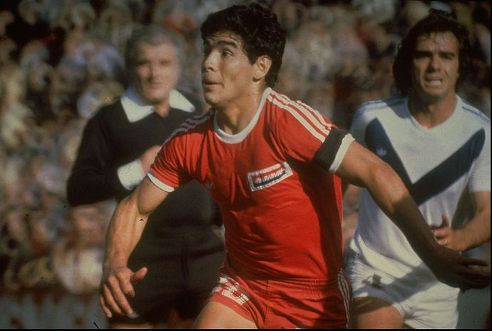 Diego Maradona in action for Argentinos Juniors