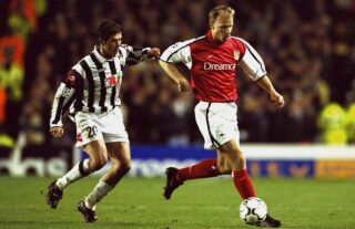 Dennis Bergkamp in action for Arsenal vs Juventus in 2001