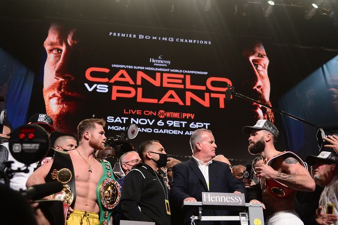 Canelo Alvarez and Caleb Plant face off for the final time before their fight in Las Vegas