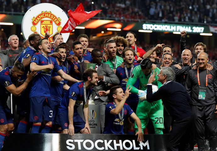 Man United with the Europa League trophy in 2017