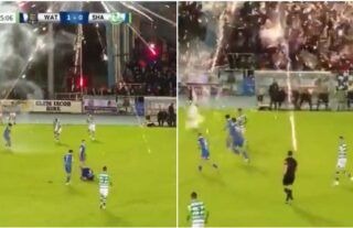 Waterford v Shamrock Rovers match halted as fans aim fireworks at players