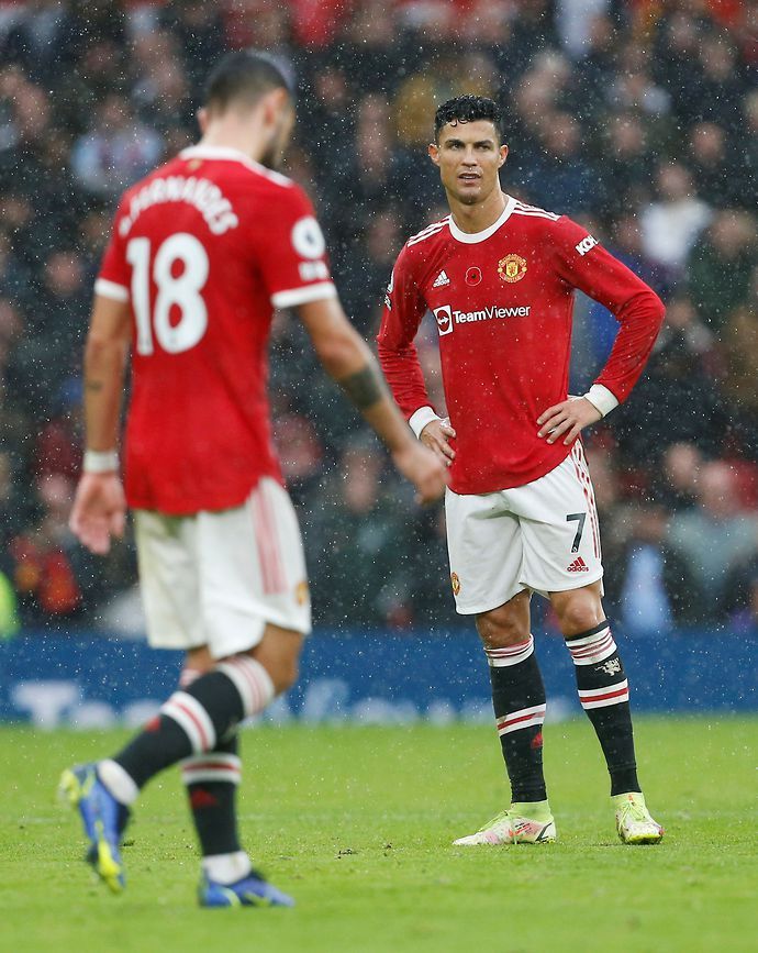 Cristiano Ronaldo and Bruno Fernandes during Man United 0-2 Man City
