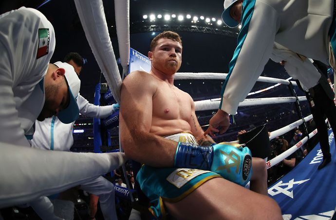 Canelo Alvarez inside the ring in his corner during a fight