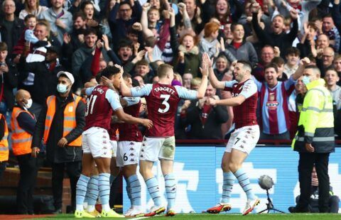 Aston Villa celebrate after finding the back of the net