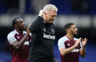 West Ham manager David Moyes punching the air
