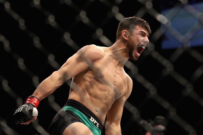 Yair Rodriguez celebrates after beating Chan Sung Jung
