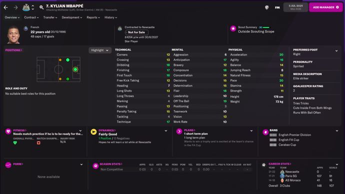 Kylian Mbappe Newcastle Football Manager 2022