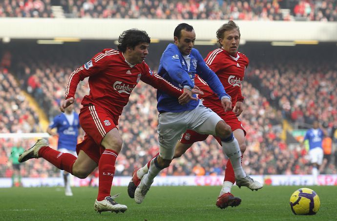 Landon Donovan in action for Everton against Liverpool