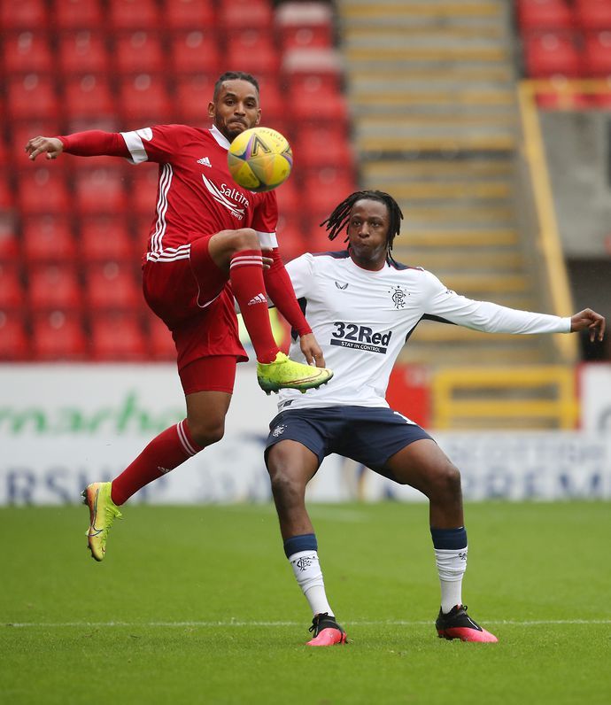 Funso Ojo in action for Aberdeen vs Rangers