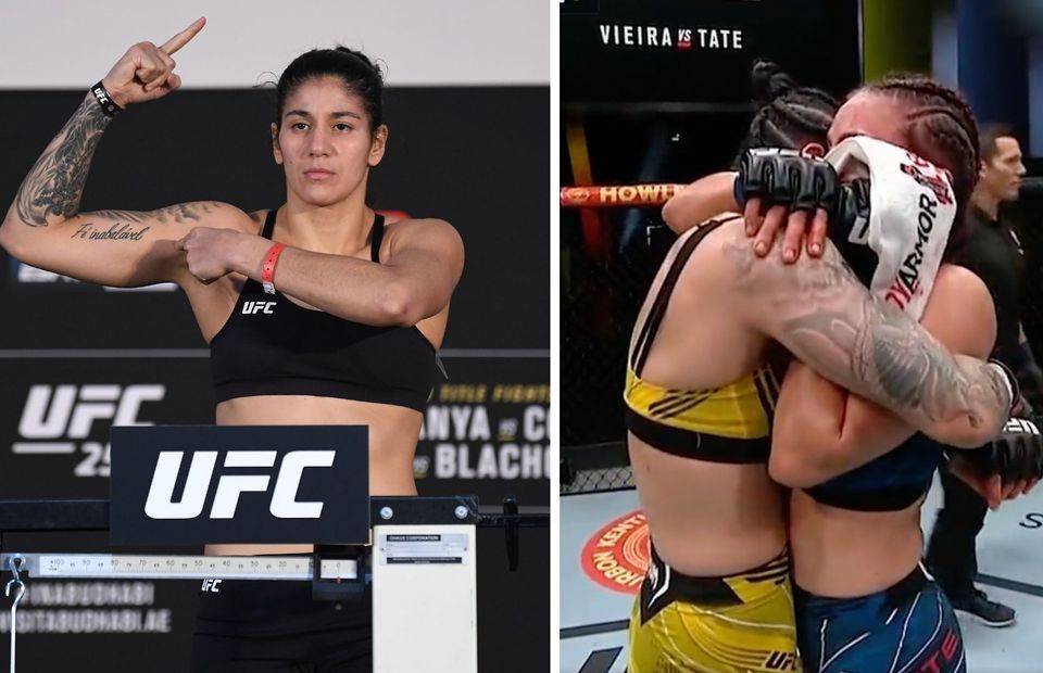 Ketlen Vieira repeatedly apologised to UFC legend Miesha Tate after leaving her with a bloody face and swollen eyes during their fight at UFC Vegas 43