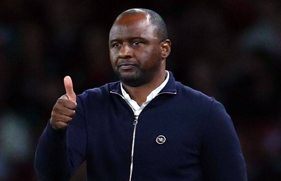 Crystal Palace manager Patrick Vieira gives a thumbs up