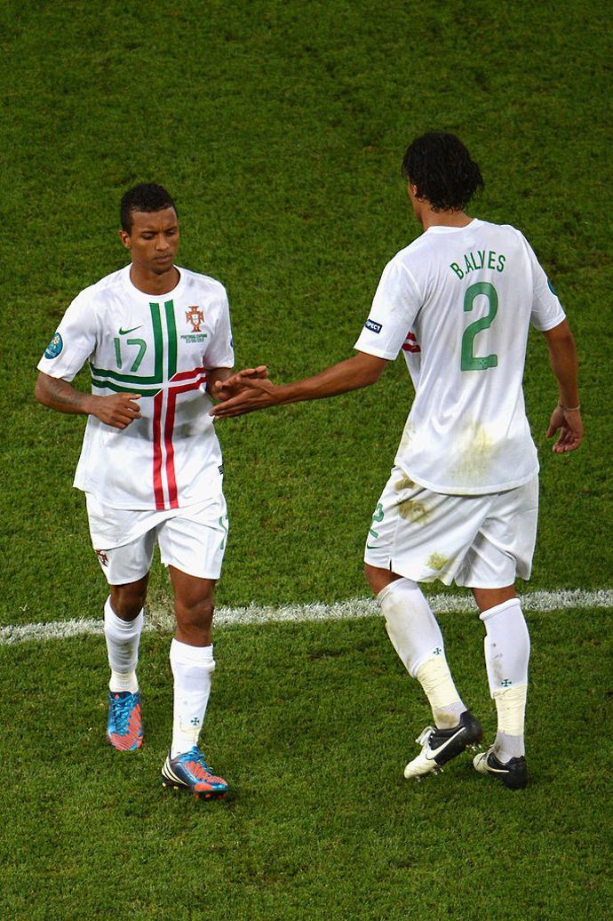 Nani and Bruno Alves in action for Portugal