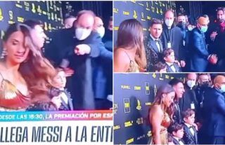Lionel Messi objected when a France Football director told Antonela to move to the side during pictures