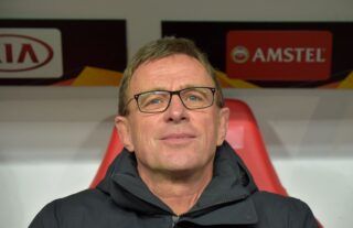 Manchester United interim manager Ralf Rangnick in a dugout