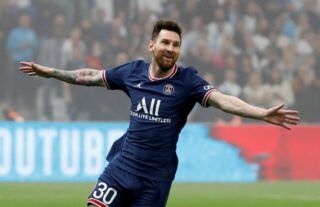Lionel Messi celebrating scoring a goal