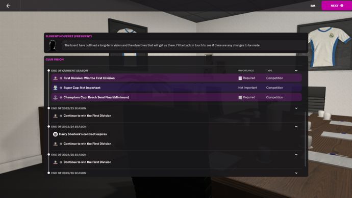 Real Madrid board expectations FM22