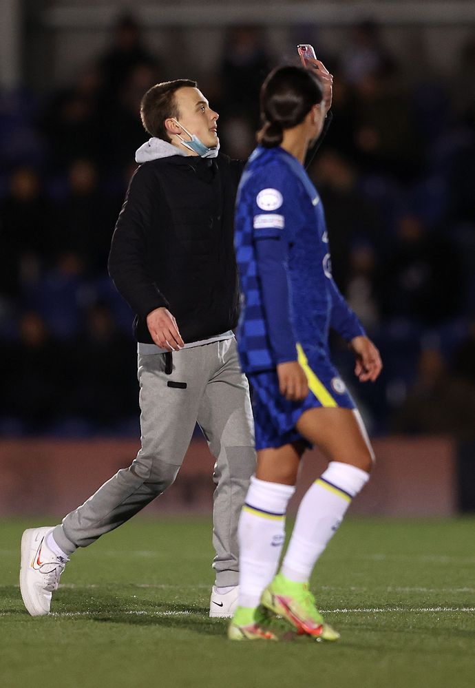 Sam Kerr barged the pitch invader over during Chelsea's match against Juventus