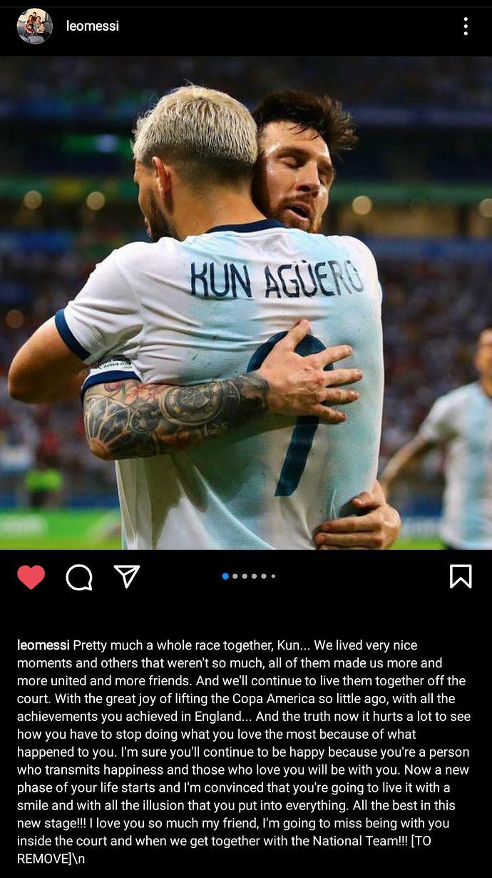 Lionel Messi has posted an emotional tribute to Sergio Aguero on Instagram