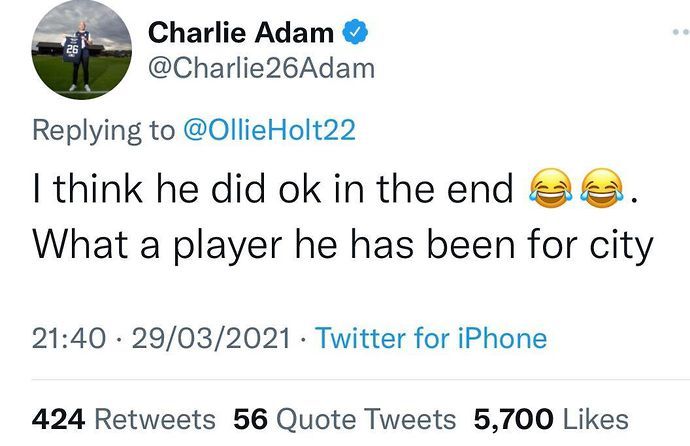 Charlie Adam tweet on Aguero