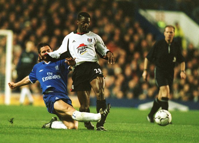 Louis Saha on the receiving end of a Frank Lampard challenge during his Fulham days