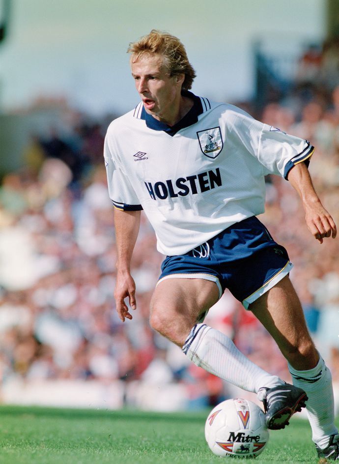 Jurgen Klinsmann on the ball during his first spell at Tottenham