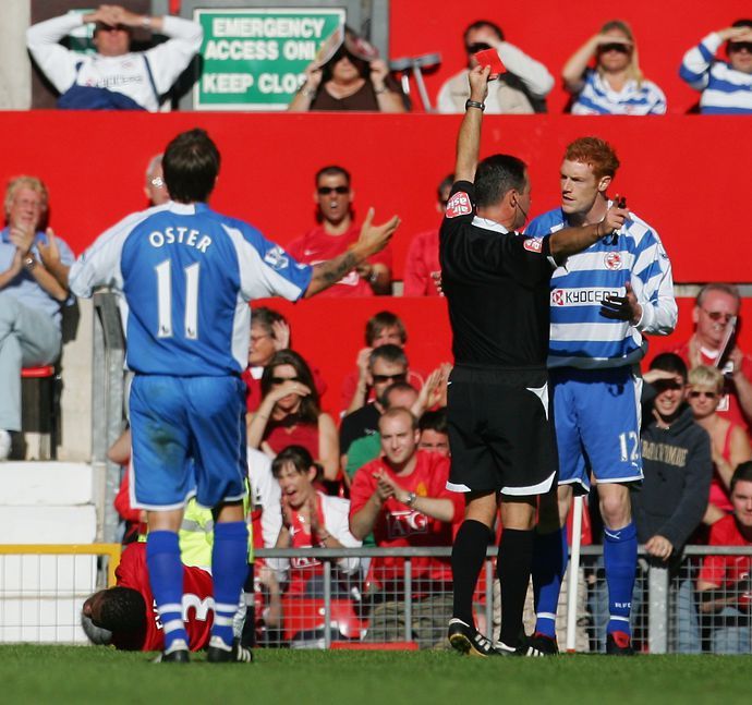 Dave Kitson shown red at Old Trafford, 2007.