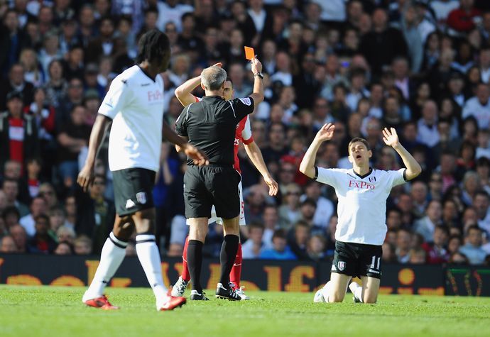 Zoltan Gera receives Red Card at Craven Cottage after 3 minutes