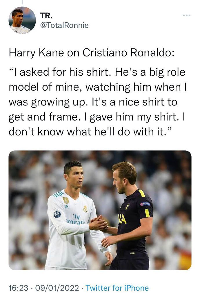 Harry Kane on Cristiano Ronaldo tweet