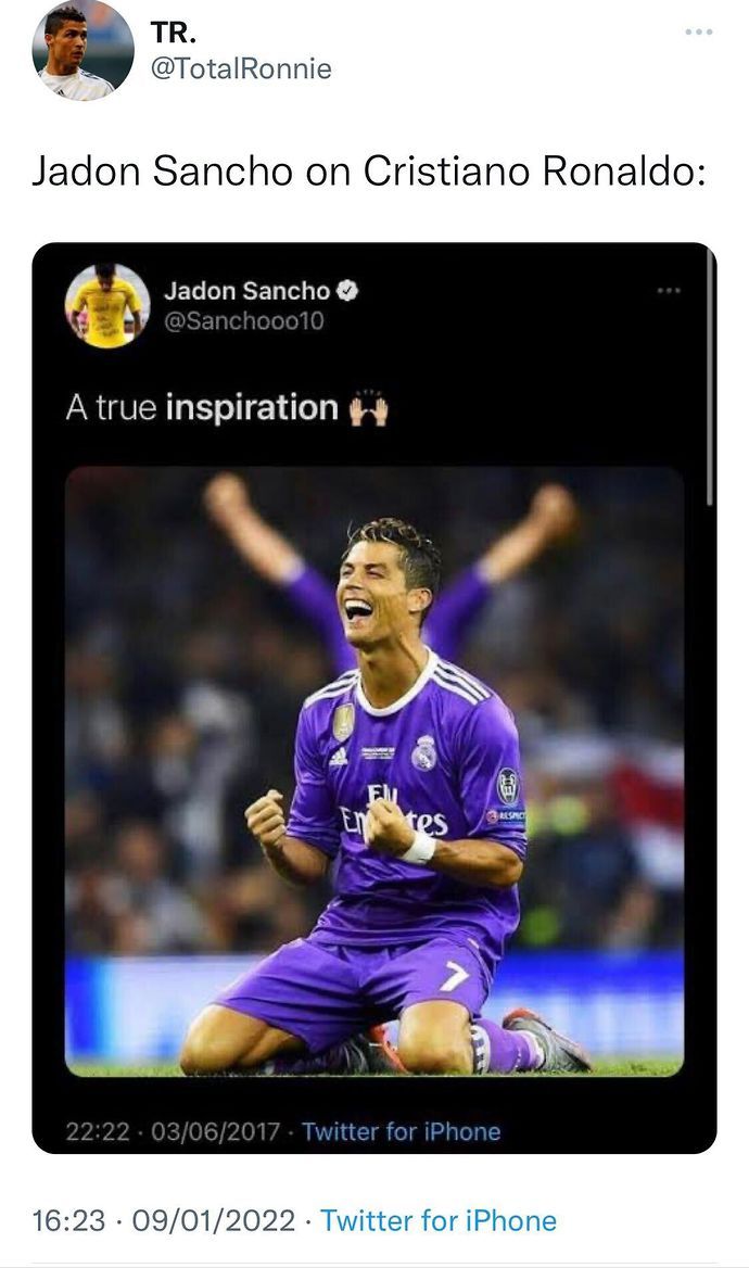 Sancho tweet calling Ronaldo an inspiration