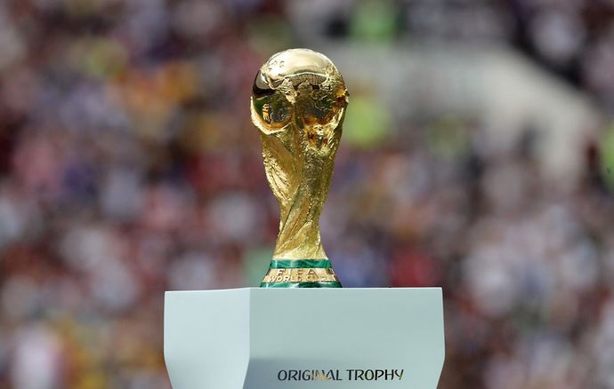 The World Cup trophy on display.
