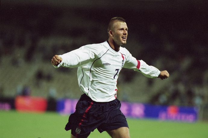 David Beckham playing for England. 
