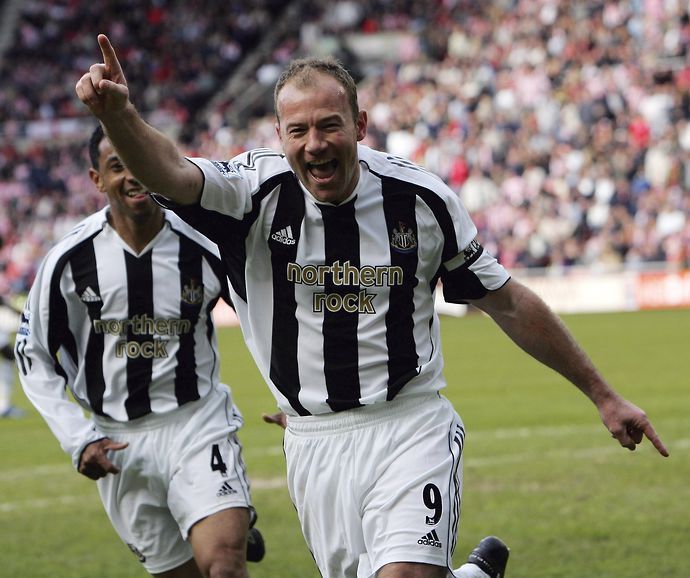 Alan Shearer celebrates a Newcastle goal