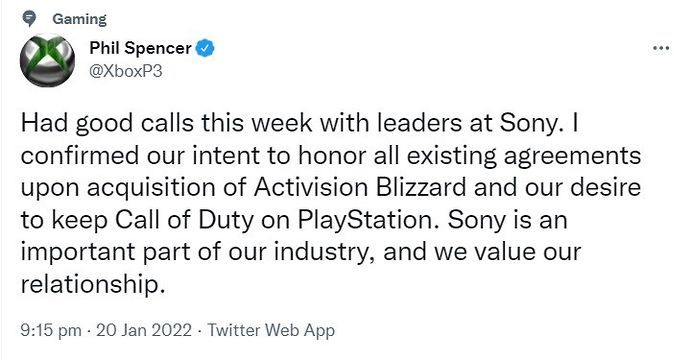 Phil Spencer reassures PlayStation gamers that Microsoft will keep Call of Duty on PlayStation.