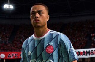 FIFA 22 Leaks FUT TOTY Moments Sergino Dest From FC Barcelona- pictured in Ajax kit in-game Image from: EA Sports and Dexerto