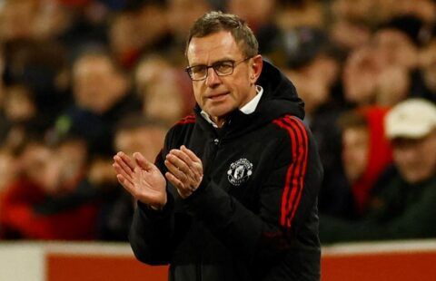 Manchester United interim manager Ralf Rangnick gets behind his players