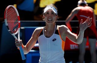 Alizé Cornet powered into the quarter-finals of the Australian Open today with a shock victory over Simona Halep