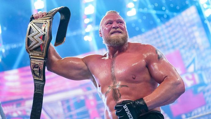 Brock Lesnar with the WWE title at Day One.
