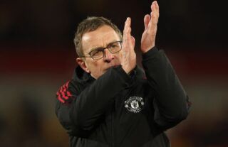 Manchester United interim manager Ralf Rangnick applauds fans