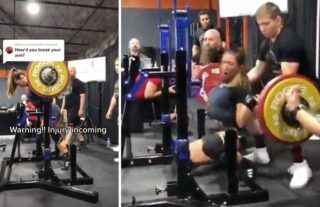 Gruesome footage of powerlifter Robyn Machado snapping her arm while squatting 369 pounds has gone viral