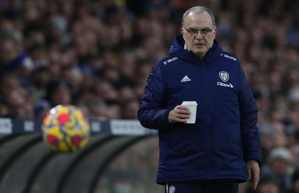 Leeds boss Marcelo Bielsa watching on from the touchline