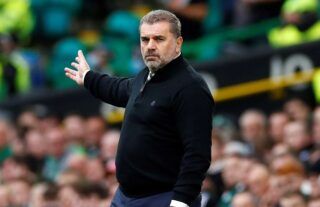 Celtic boss Ange Postecoglou gives instructions from the dugout
