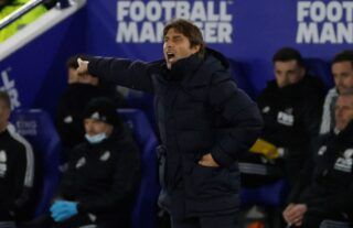 Tottenham boss Antonio Conte looking animated on the touchline