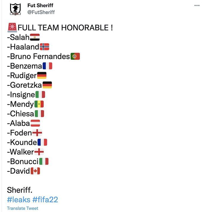 Full TOTY Honourable Mention Squad FIFA 22