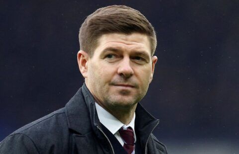 Aston Villa head coach Steven Gerrard watches on