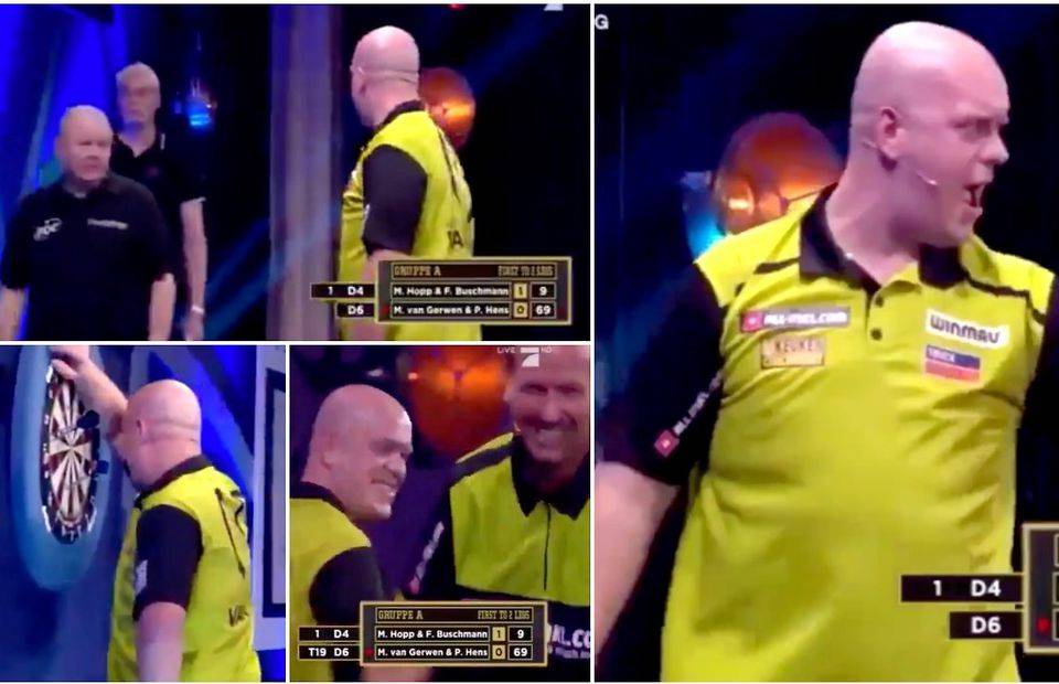 Michael van Gerwen celebrated winning a leg - but was then told he had miscounted