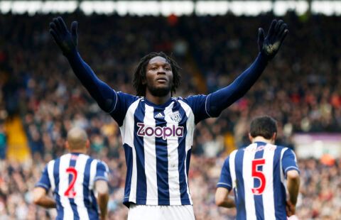 Romelu Lukaku celebrates after scoring the first goal for West Brom from the penalty spot